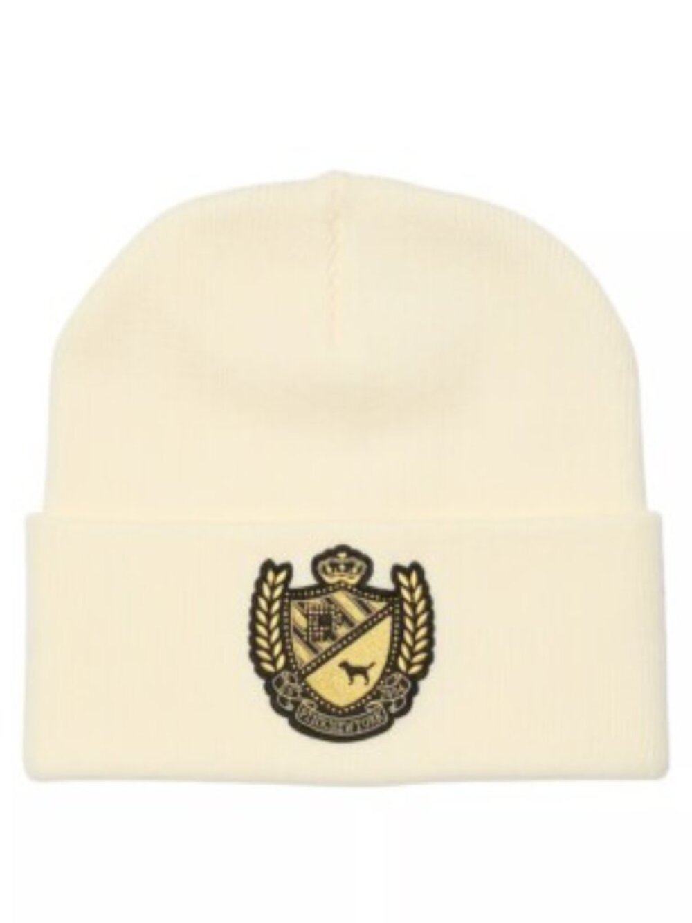 NWT PINK Victoria's Secret Cream Beanie with Crest